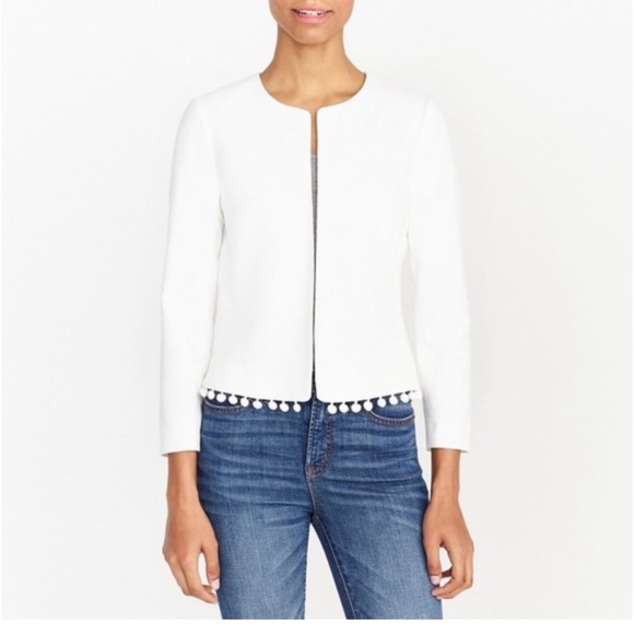 J. Crew Cropped White Linen Jacket with Pom-Poms XXS NWOT - Picture 1 of 5